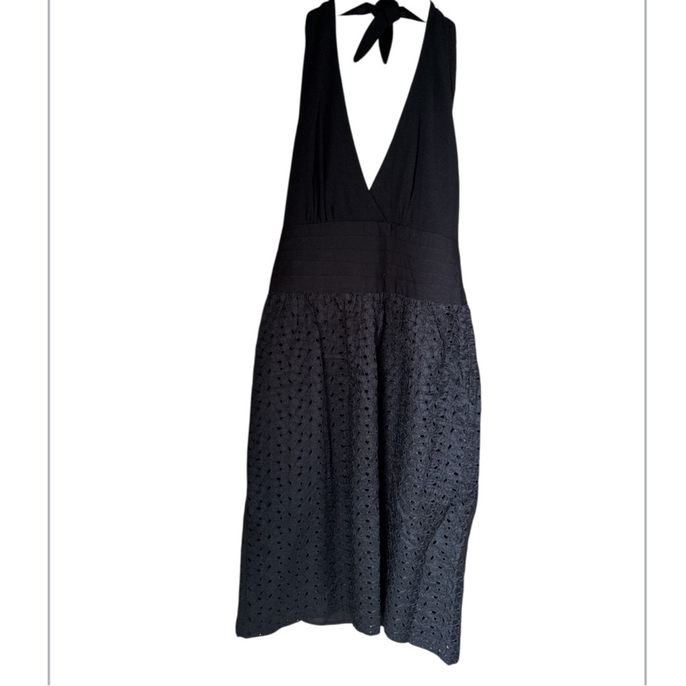 Cynthia Steffe Black Halter Dress eyelet lined soft adjustable size 2